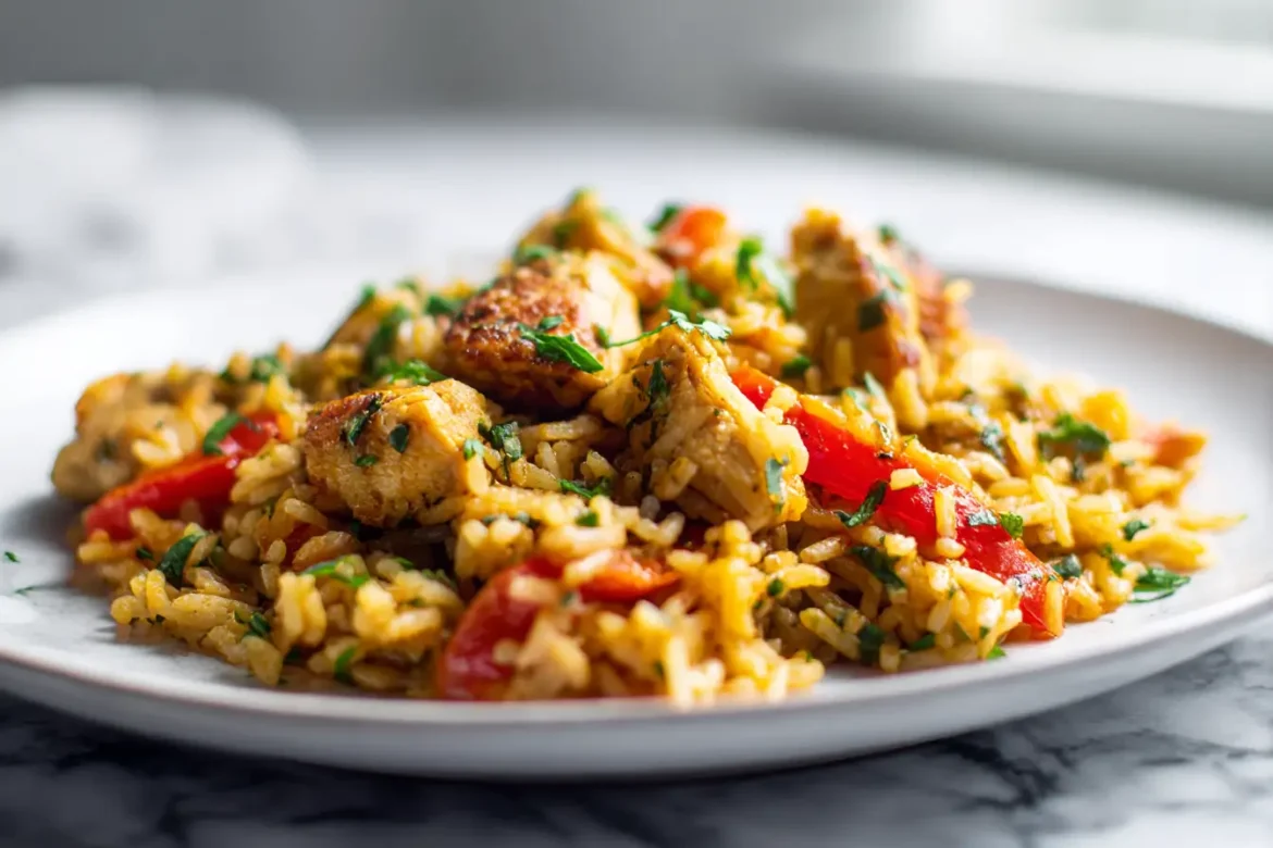 Gordon Ramsay chicken dirty rice dish beautifully presented.