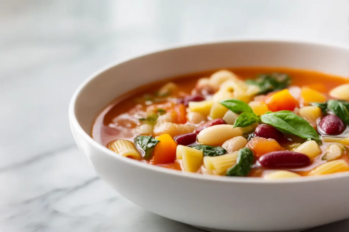 Gordon Ramsay's delicious minestrone soup, packed with fresh vegetables.