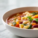 Gordon Ramsay's delicious minestrone soup, packed with fresh vegetables.