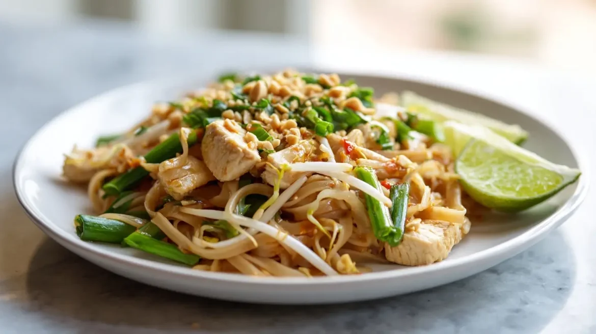 Gordon Ramsay's delicious Chicken Pad Thai served with fresh garnishes
