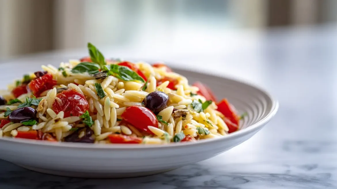 Gordon Ramsay's orzo pasta salad, fresh and colorful