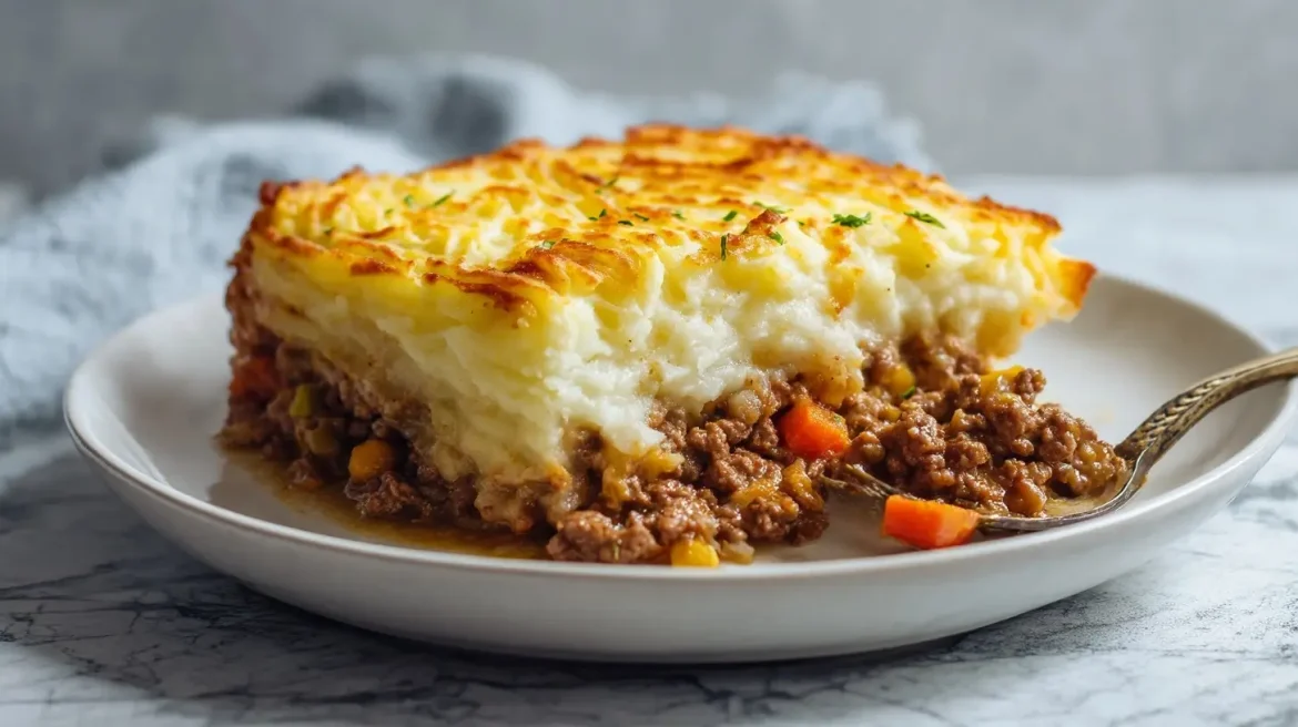 Gordon Ramsay's delicious shepherd's pie topped with golden mashed potatoes.
