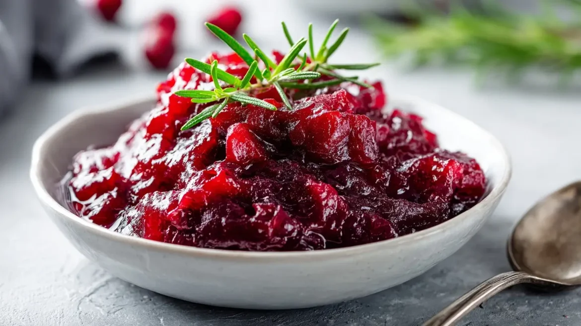 Delicious homemade Gordon Ramsay cranberry sauce ready to complement your meal.