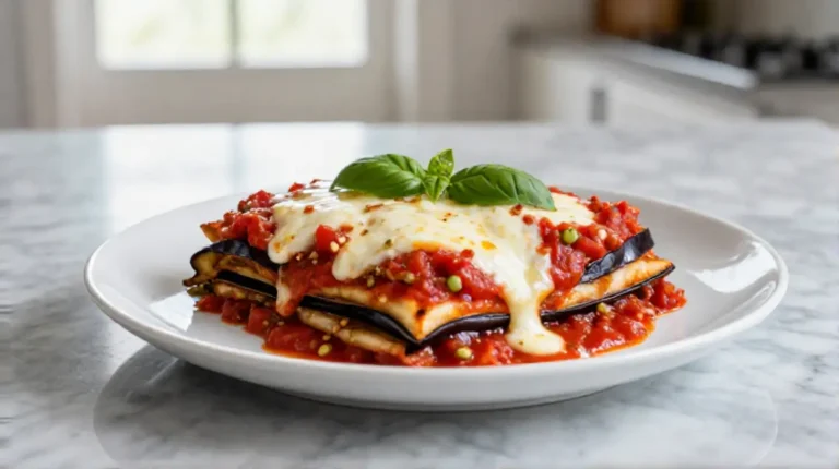 Gordon Ramsay's delicious aubergine parmigiana layered with rich flavors.