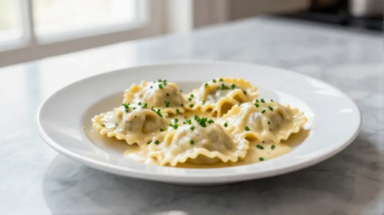 Delicious Gordon Ramsay Lobster Ravioli topped with fresh herbs