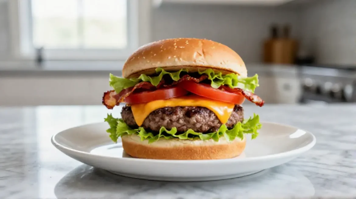 Gordon Ramsay Ultimate Burger with fresh ingredients and gourmet toppings